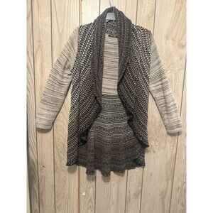 Nic Zoe shawl collar open ombre waterfall Black Brown Gray cardigan sweater Sz L